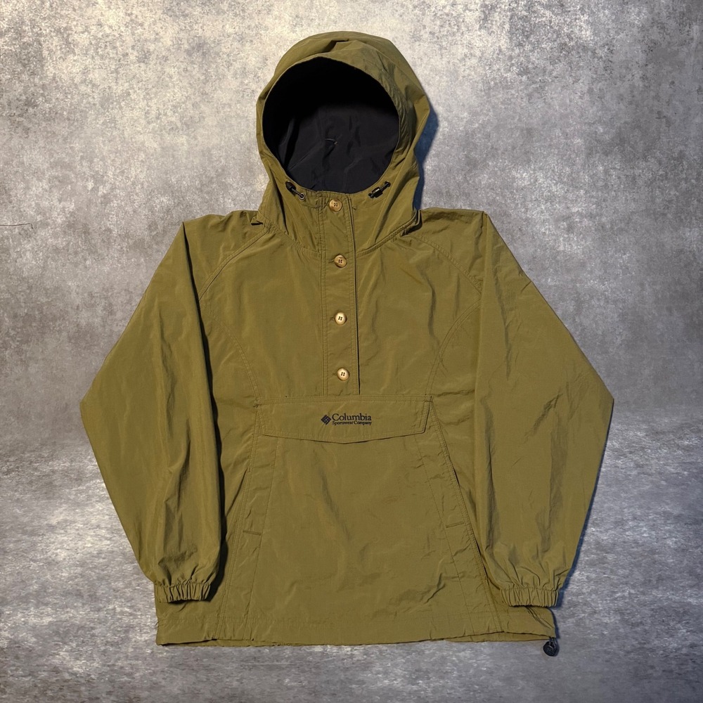 Vintage 90s Columbia Sportswear Anorak Jacket Womens Medium M Olive Green Hooded